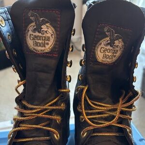 Georgia Boot Black Leather Lace-Up Boots